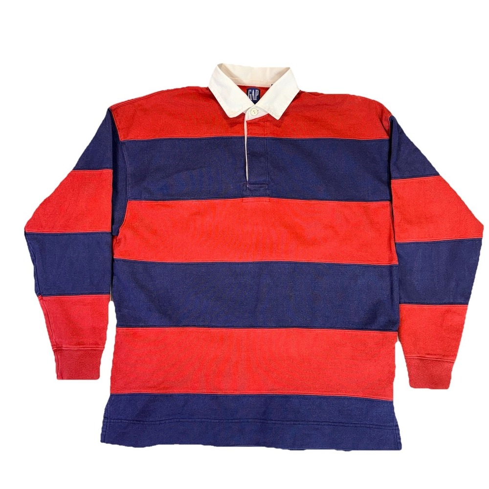 Vintage 90s GAP Men's Colorblock Rugby Red Long Sleeve Polo Shirt Size Medium